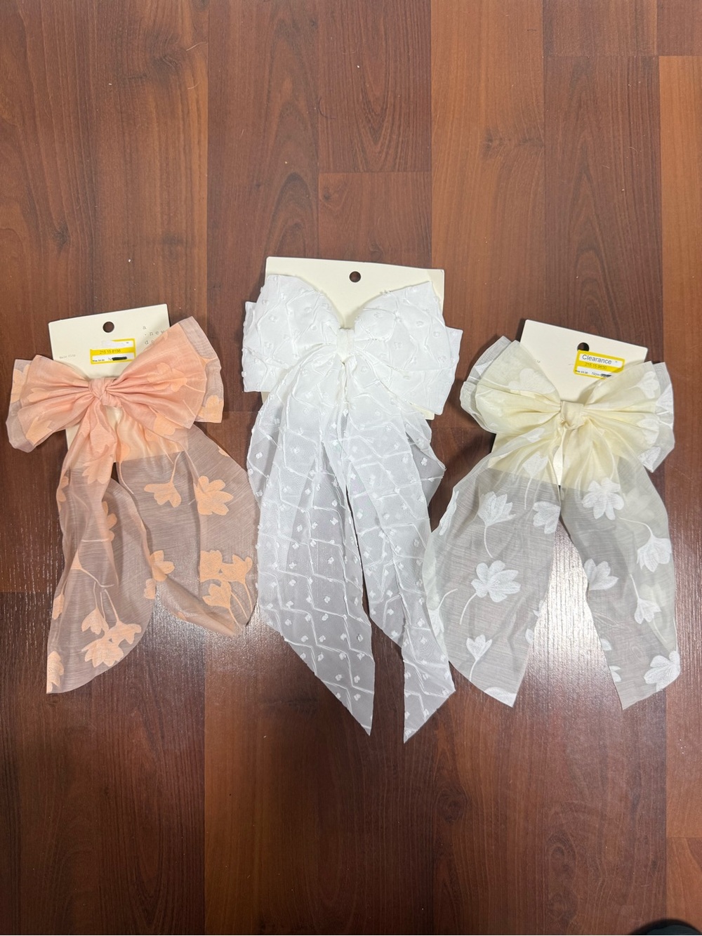 a new day 3 Floral Sheer Bow Hair Clips - Peach, White, Cream